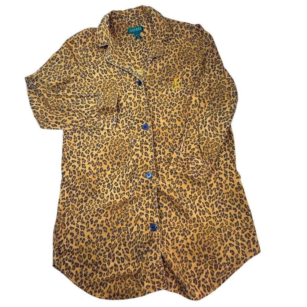 Lauren Ralph Lauren Leopard Sleep Shirt Cotton Monogram